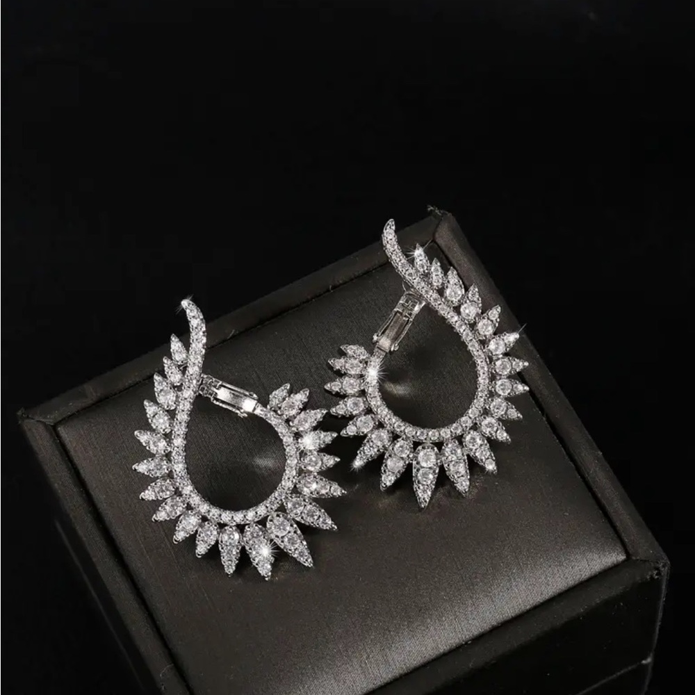 Silver Plated Zircon Abstract Earrings - Picture 3 of 4